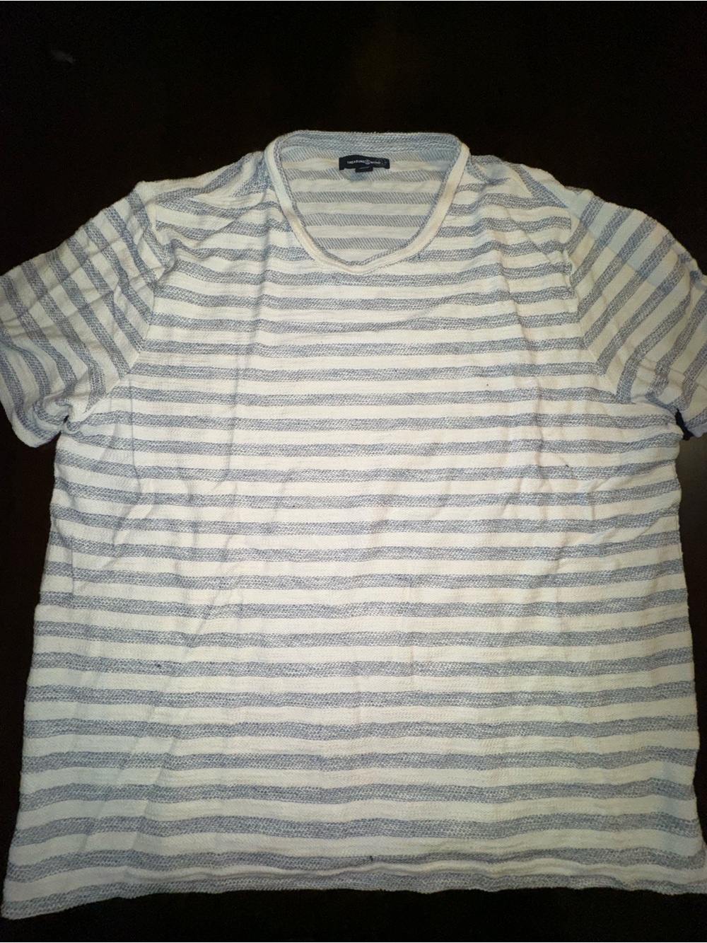 Treasure & Bond Short-Sleeve Striped Crew Neck Shirt - White & Light Blue